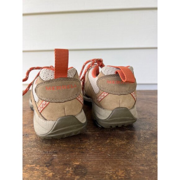 Merrell Womens Hiking Shoes Size 7 Vibram Sole Tan & Orange Mesh Leather Outdoor - Picture 3 of 5